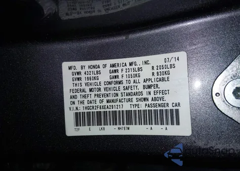 2014 Honda Accord Ex-L z USA, uszkodzony, nr VIN 1HGCR2F8XEA291217